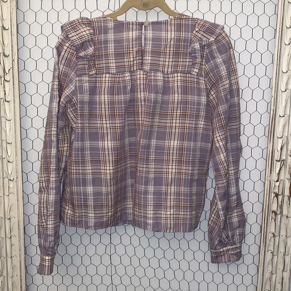 LOFT Plaid Ruffle Top - Picture 9 of 10